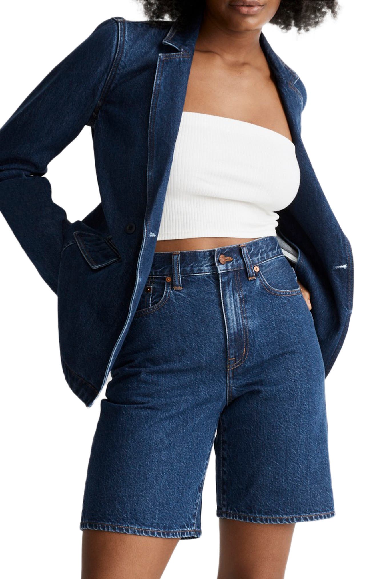 Double Breasted Cotton Denim Blazer