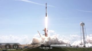 A SpaceX Falcon 9 rocket launches 60 Starlink satellites into orbit from Cape Canaveral Space Force Station in Florida on May 4, 2021.