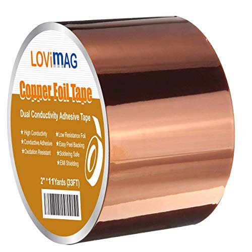 Lovimag Copper Tape, Copper Foil Tape (2inch X 33 Ft) Metal Conductive Adhesive for Slugs Guitar and Emi Shielding, Crafts, Electrical Repairs, Grounding