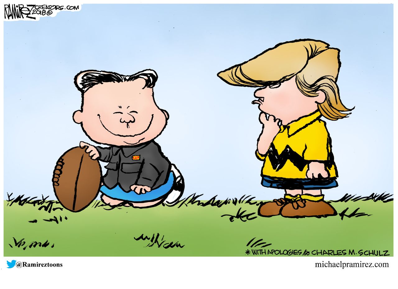 Political cartoon U.S. Trump Kim Jong-Un North Korea negotiations Charlie Brown Peanuts