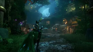 A screenshot from Kena: Scars of Kosmora showing the protagonist riding a mount