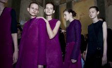 Female models wearing purple clothes from the Gabriele Colangelo A/W 2015 collection