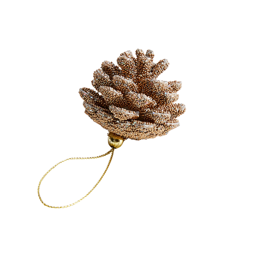 Gold-Beaded Glitter Pinecone Christmas Tree Ornament