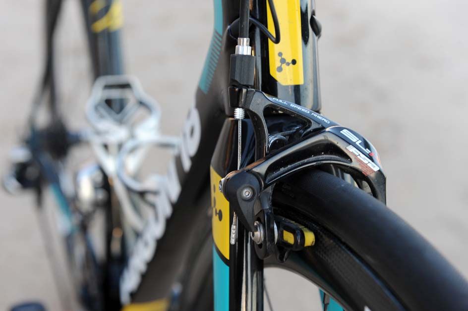 The bike is set up with Shimano Dura Ace gearing and FSA brake callipers