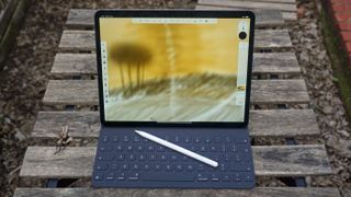 iPad Pro 12.9 tablet with keyboard