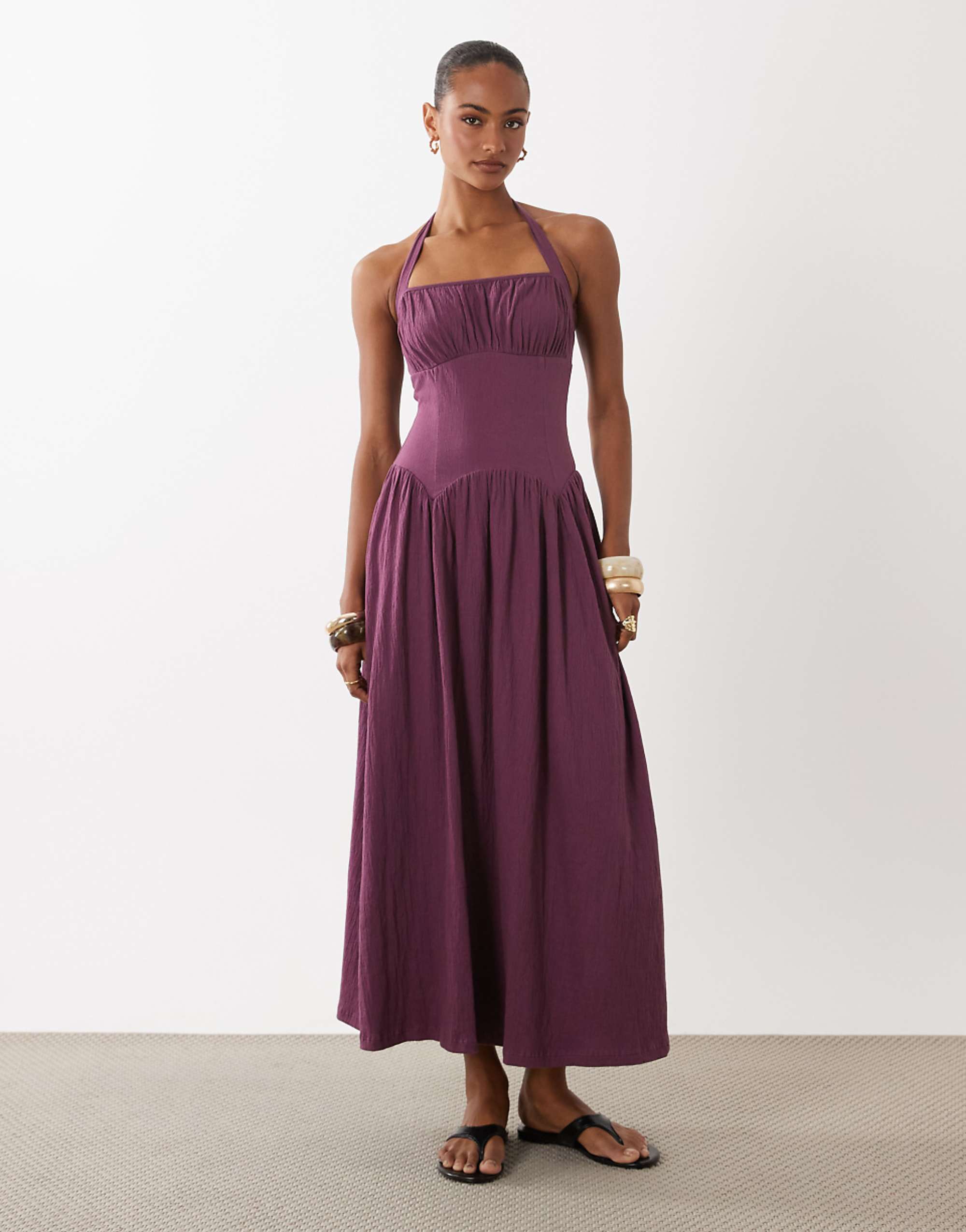 Asos Design Sweetheart Neck Shirred Midaxi Dress in Purple