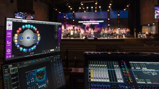 The view from First Baptist Rogers’ FOH mix position.