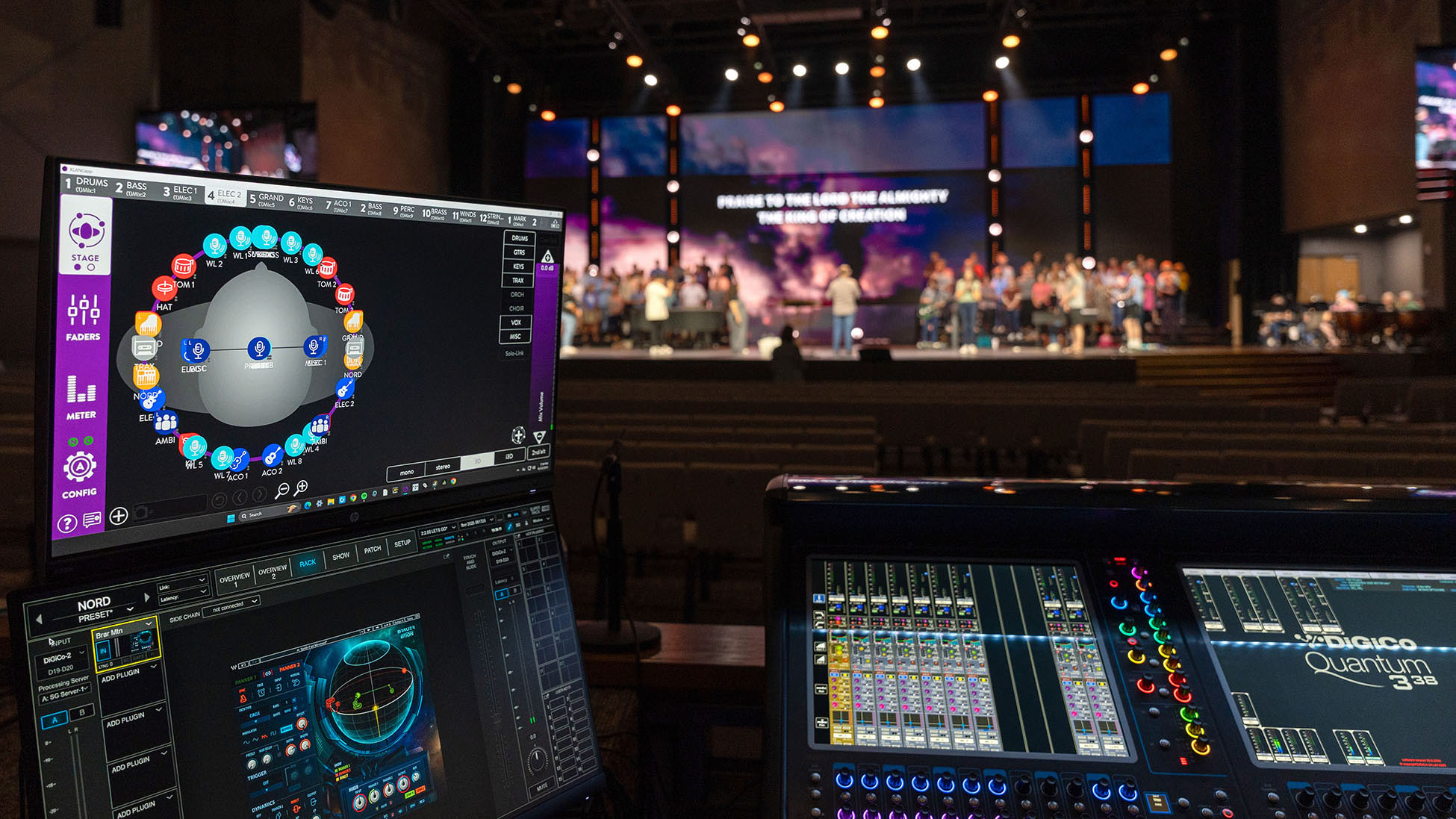 The view from First Baptist Rogers’ FOH mix position.
