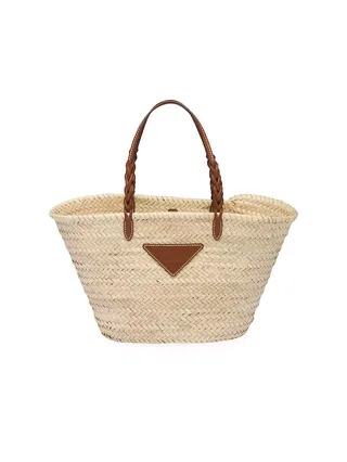 Woven Palmito and Leather Tote Bag