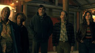 The Boroughs. (L to R) Clarke Peters as Art, Alfre Woodard as Judy, Alfred Molina as Sam, Denis O&rsquo;Hare as Wally, Geena Davis as Renee in The Boroughs. Cr. Courtesy of Netflix &copy; 2026