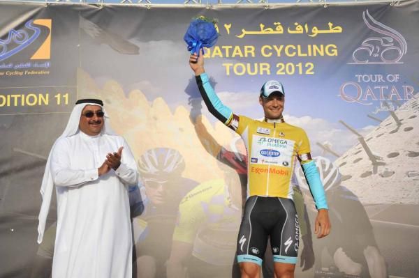 Tom Boonen (Omega Pharma-Quick Step) in the yellow jersey of race leader.