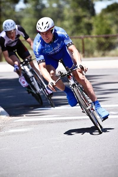 Elite men's champion Michael Olheiser (TriStar Cycling Team) rounds a corner.