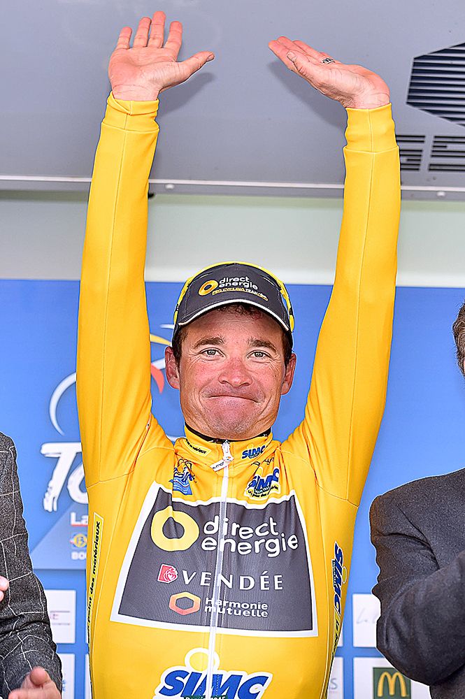Thomas Voeckler in yellow on the final podium at la Provence