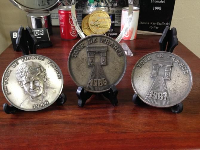 Donna Rae-Szalinski's medals from the 1986, 87 and 88 women's Tour de France