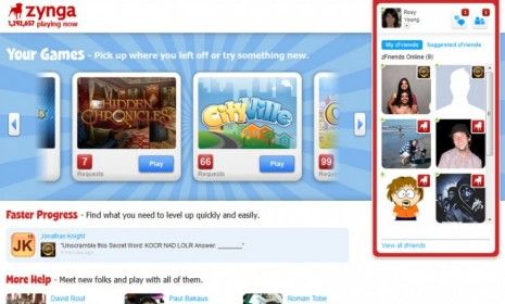 The Zynga homepage