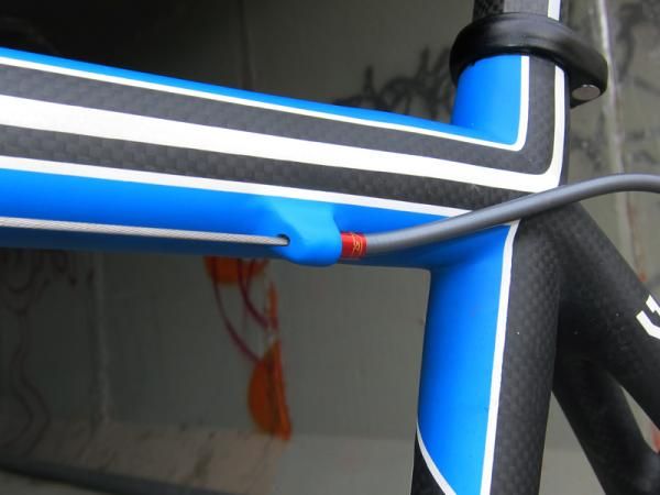 Carbon brake housing stops are molded into the frame. Slots would be nice for maintenance, though