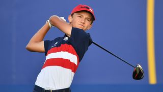 Miles Russell takes a tee shot at the Junior Ryder Cup