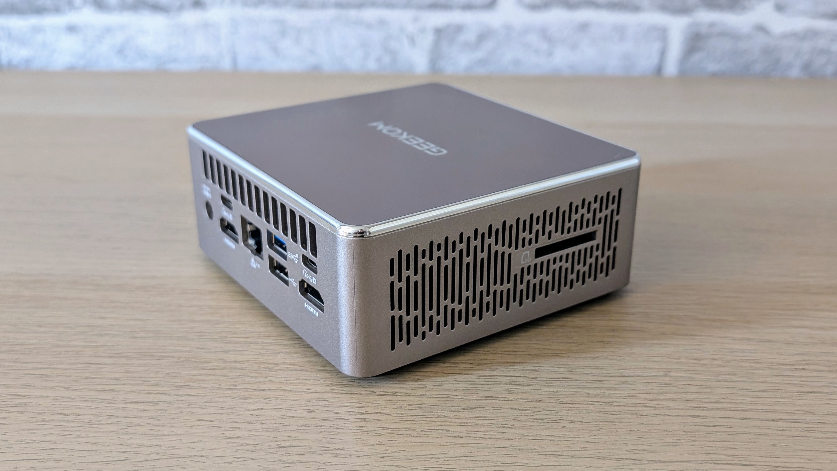 The Geekom A5 mini PC on a desk