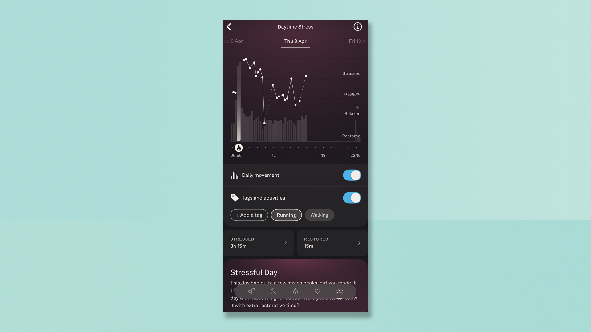 Oura app screenshot on colourful background