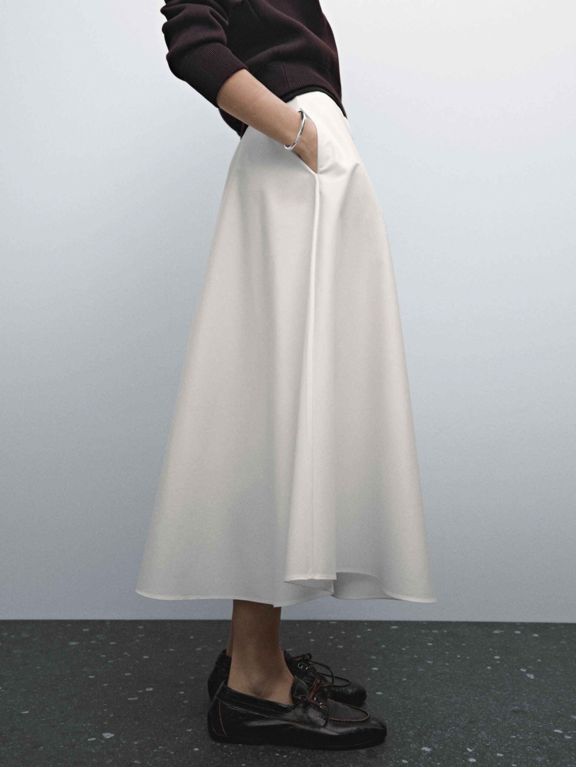 Flounce Poplin Midi Skirt