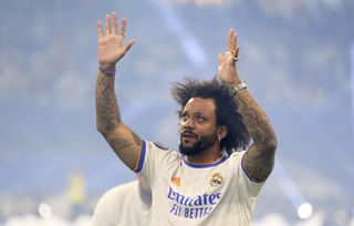 Marcelo acknowledges the Real Madrid fans after the club's Champions League final win over Liverpool in May 2022.