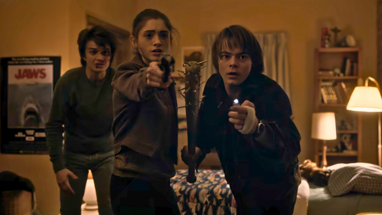 Steve, Nancy, and Jonathan fighting the Demogorgon in Season 1