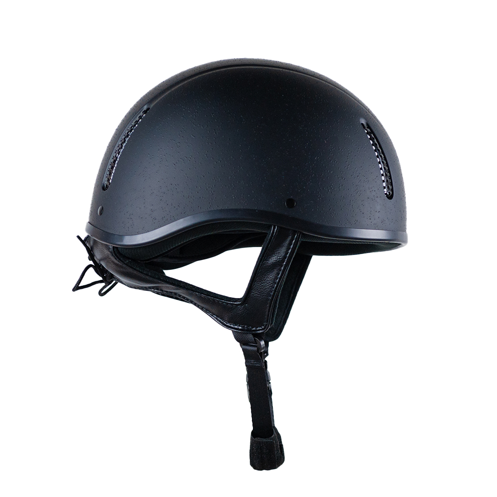 Close up, side view of Rhinegold vented jockey skull riding hat