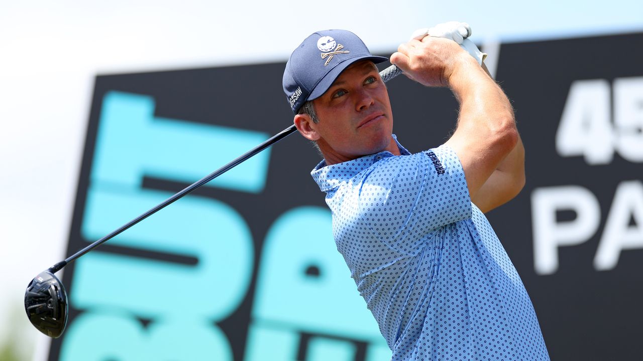 Paul Casey hits a drive during a LIV Golf tournament