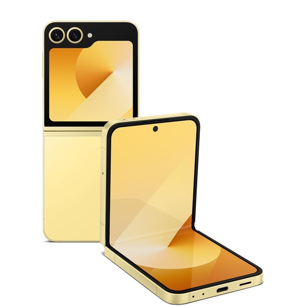 yellow galaxy z flip 6 on white background