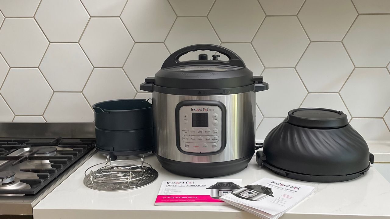 Instant Pot Duo Crisp &amp; Air Fryer on a kitchen countertop
