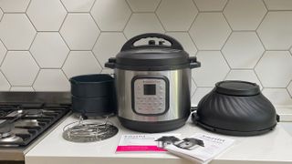 Instant Pot Duo Crisp & Air Fryer on a kitchen countertop