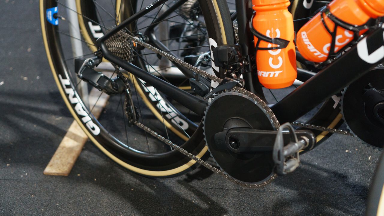 Some bikes have what appears to be a stick-on cover obscuring the chainrings