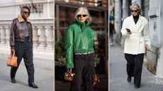 composite of street style of women wearing coats - showing how to pick a flattering winter coat