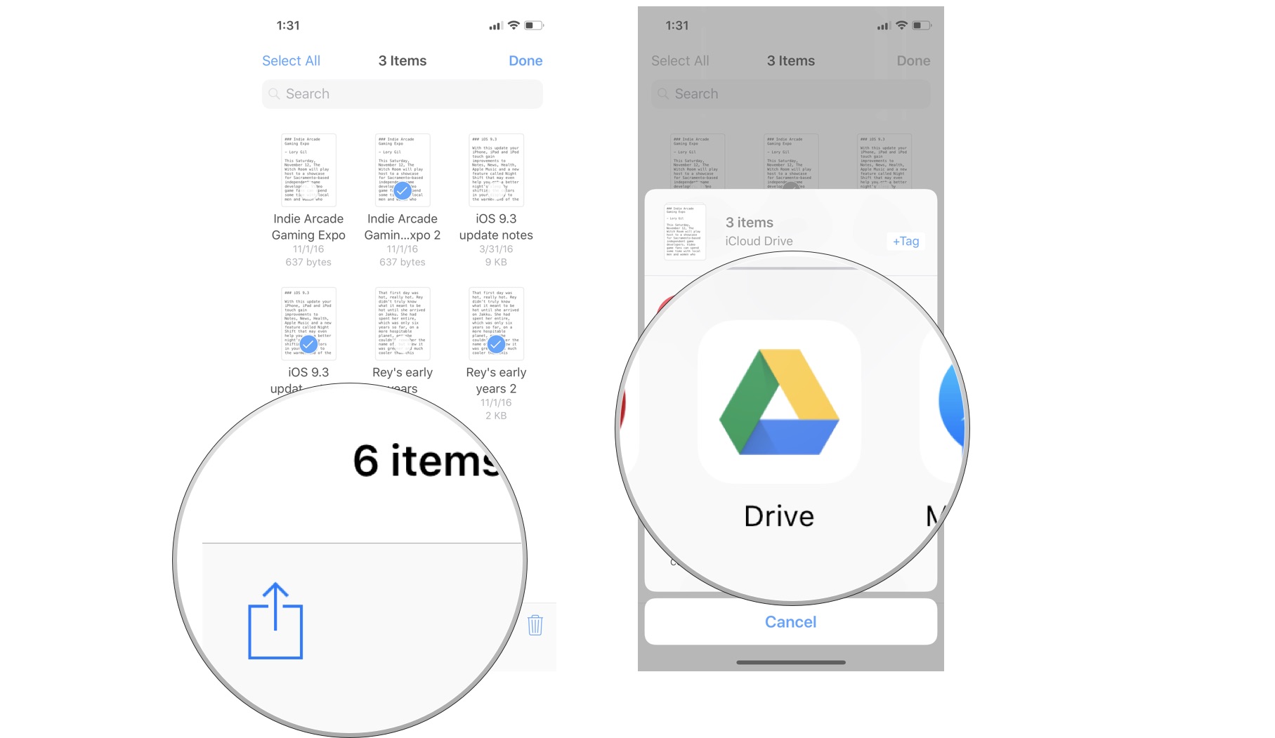 Tap the Share extension, then tap where you want to send the files