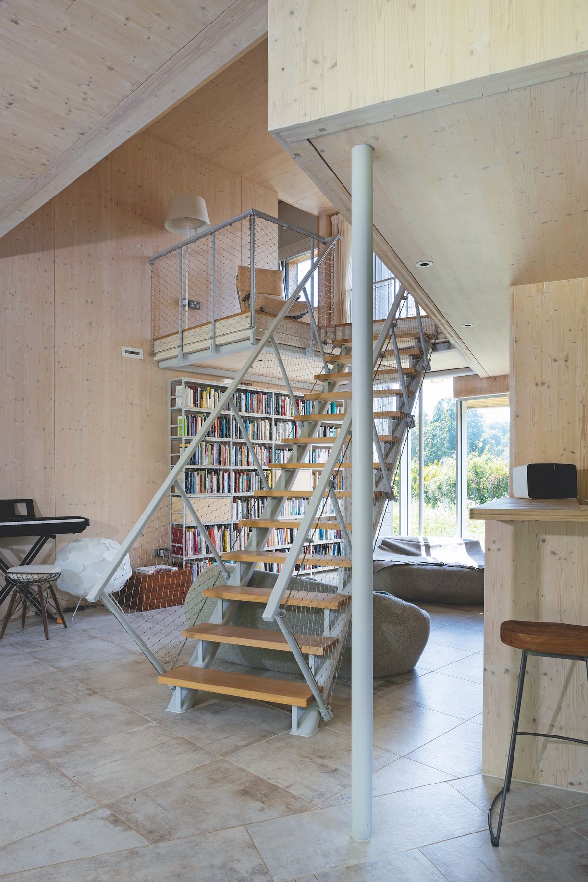 staircase in timber clad interior