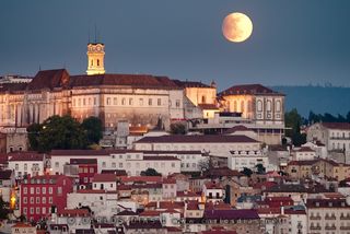 Moonrise During Partial Lunar Eclipse Over Portugal