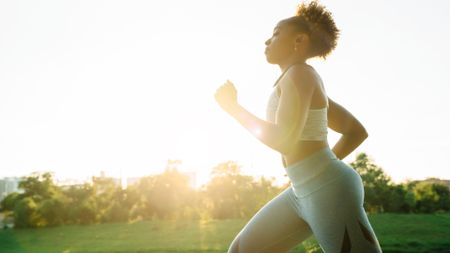 A woman running outdoors