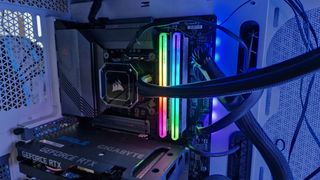 Klevv Cras XR5 RGB DDR5 RAM in a gaming PC with glowing RGB lights