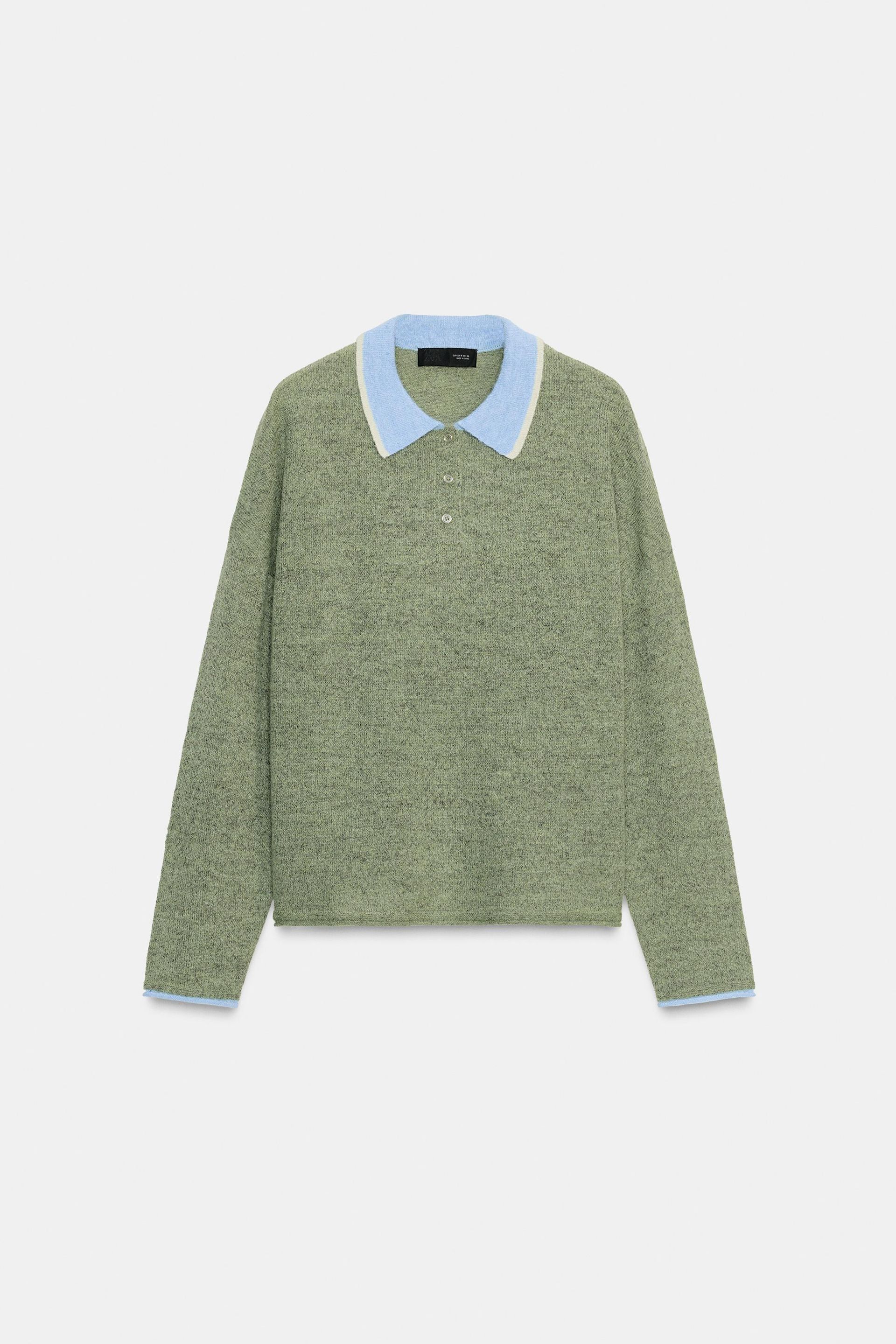 Contrast Knit Polo Sweater
