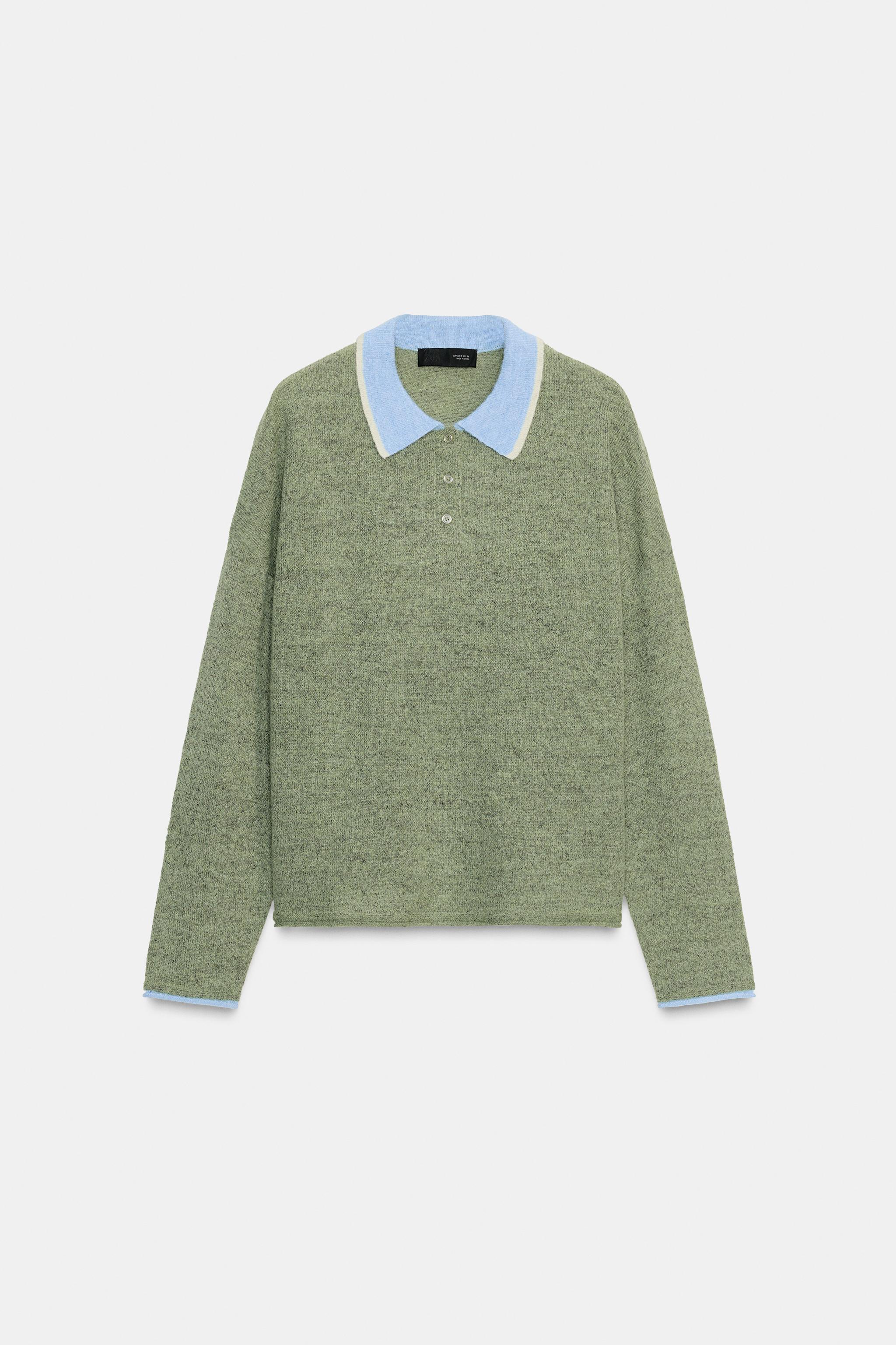 Contrast Knit Polo Sweater