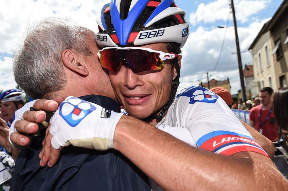 An emotional Arthur Vichot at the finish