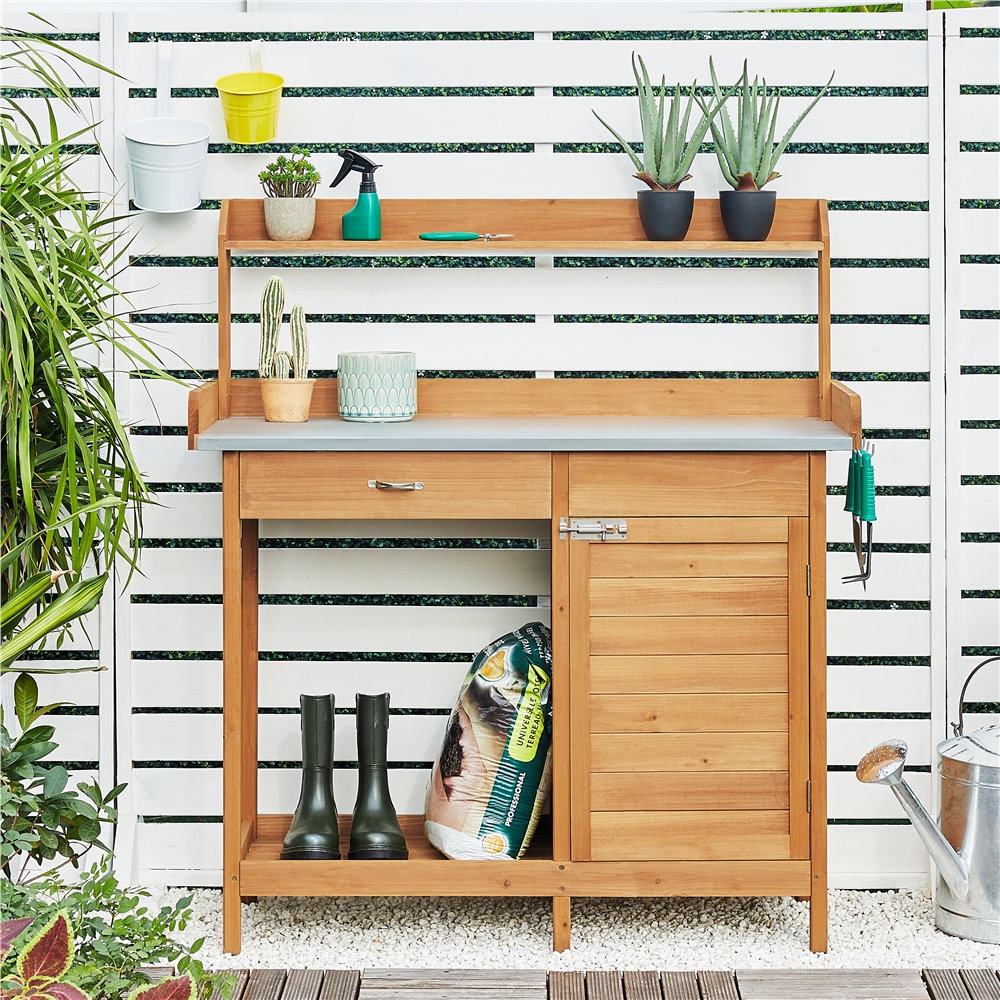 Gracie Oaks Outdoor Garden Potting Bench Table Work Bench Metal Tabletop &amp;amp; Reviews | Wayfair