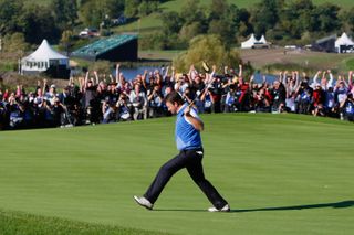 Graeme McDowell celebrates his winning putt at the 2010 Ryder Cup