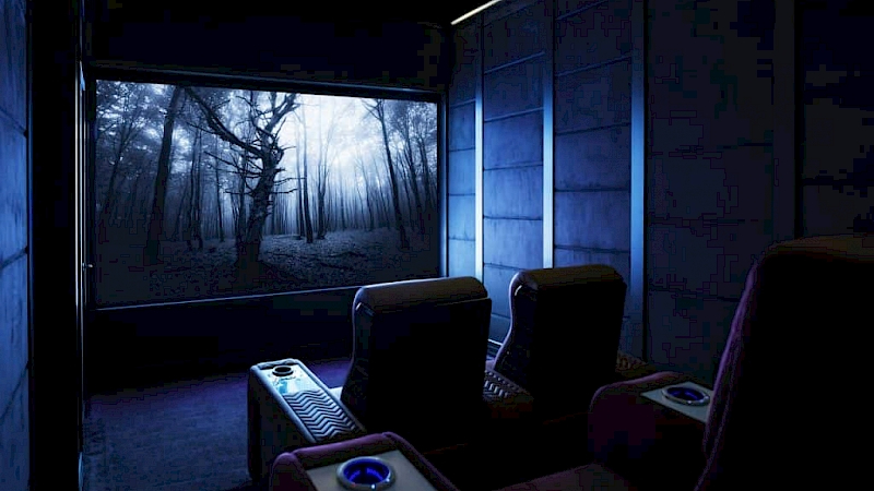 Home theater space showing forest on screen