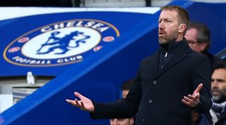 Manchester United target Graham Potter during Chelsea's 2-0 loss at home to Aston Villa in the Premier League in April 2023.