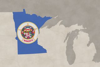Map of Minnesota with flag