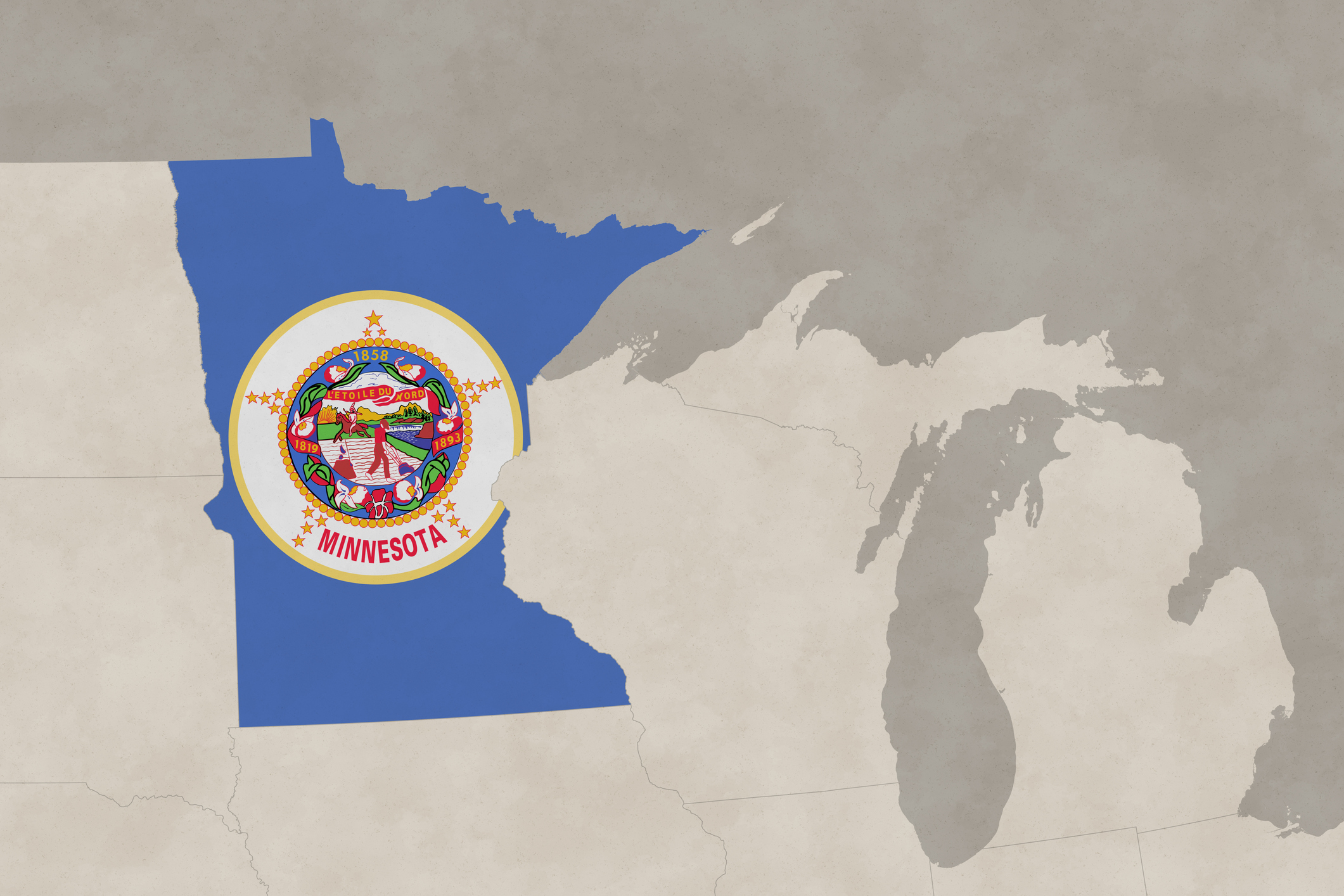 Map of Minnesota with flag
