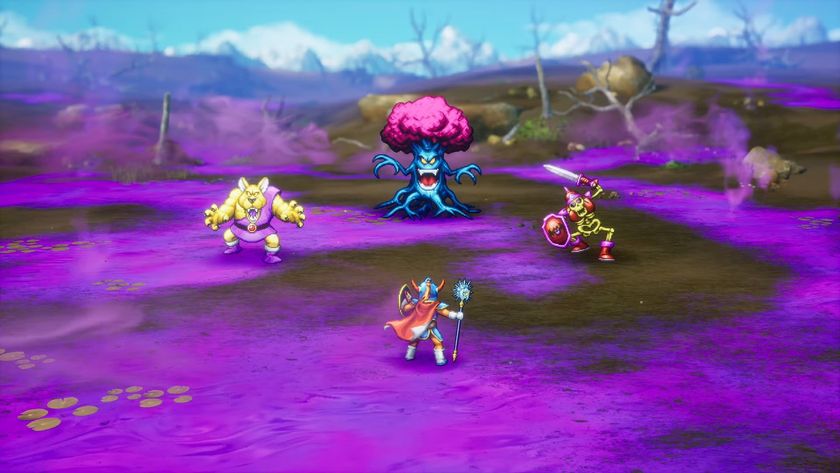 Trailer screenshot of the Hero fighting monsters in Dragon Quest I HD-2D Remake