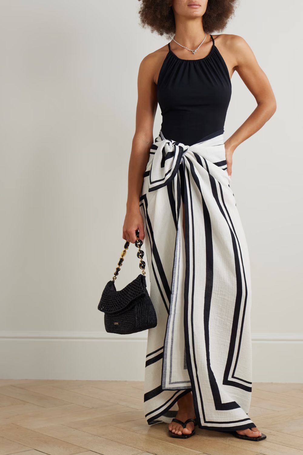 Anine Bing Eliza striped cotton-voile pareo