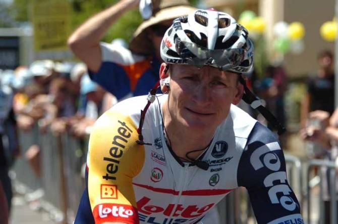 Job done. Andre Greipel (Lotto Belisol) after crossing the line.